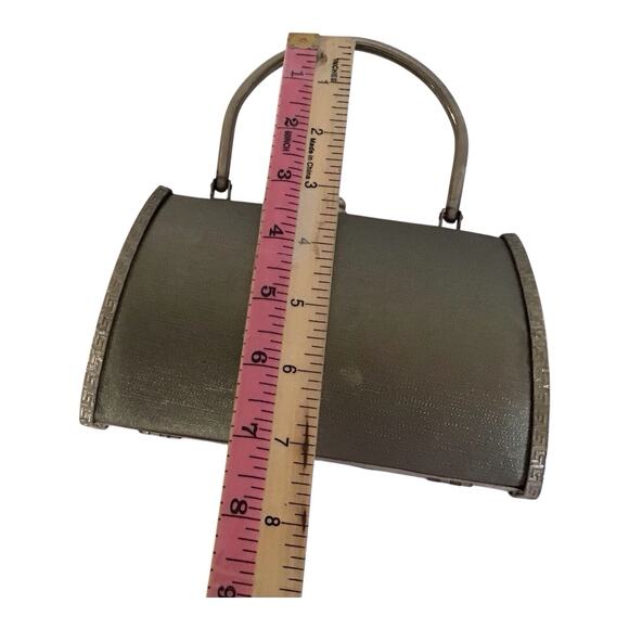 Vintage Silver Metal Clutch Purse Evening Handbag Top Handle 8.5x4 - Picture 12 of 16